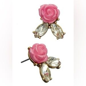 Pink Rose and Crystal Earrings